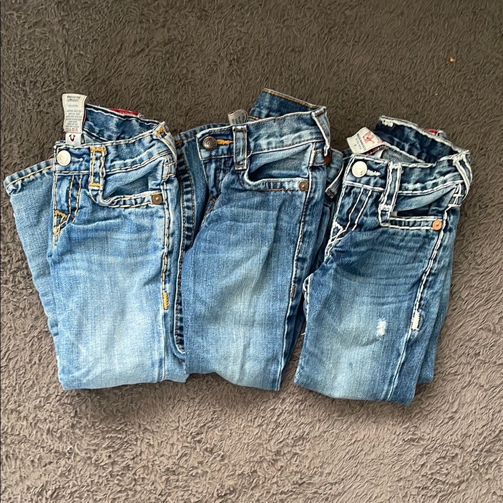 Set of 3 True Religion Light Blue and Dark Blue Boys Billy Denim Jeans, 4